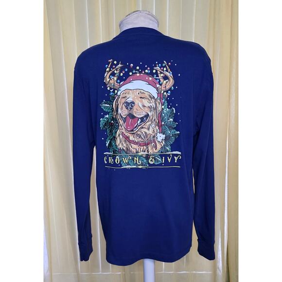 Crown & Ivy Blue Long Sleeve Golden Retriever Christmas Graphic Tee Size M - Picture 2 of 5